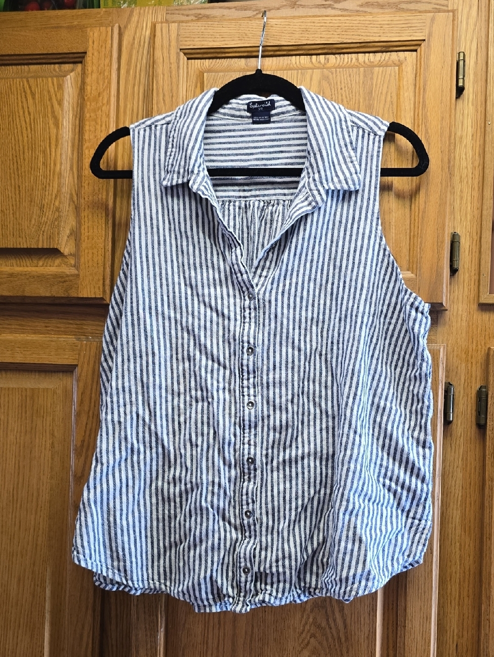 Splendid Linen Blend Button Front Sleeveless Top Size Large Blue White Stripes